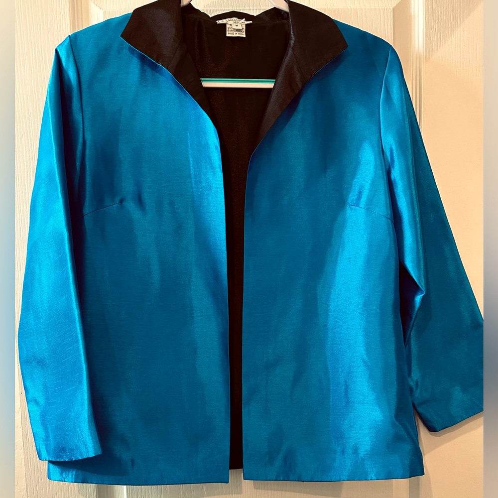 Grace Chuang Reversible Satin Evening Swing Jacket Blue Black M